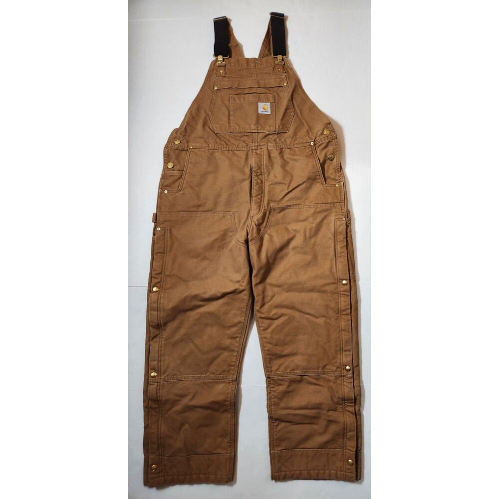 Carhartt Firm Duck Loose-Fit Insulated Bib Overalls Men’s Large Short Brown